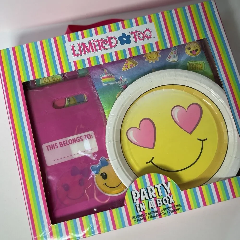 Limited Too Y2K Emoji Birthday Party In A Box Kit Set Tablecloth Banner